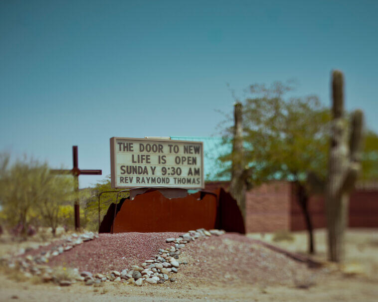 USA. California. Thursday, May 1, 2014. A sign outside a church in California.